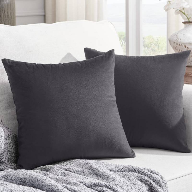 lot 1248 image: Throw Pillow Covers 18x18 Set of 2, Gray Velvet (18x18 Inch, Dark Grey) Retail $13.52