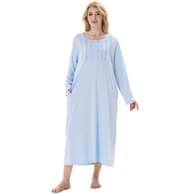 lot 1296 image: Keyocean Women Nightgowns, Soft 100% Cotton Comfy Lightweight Long Sleeve Ladies Nightdress, Blue Bell, Large Retail $25.20