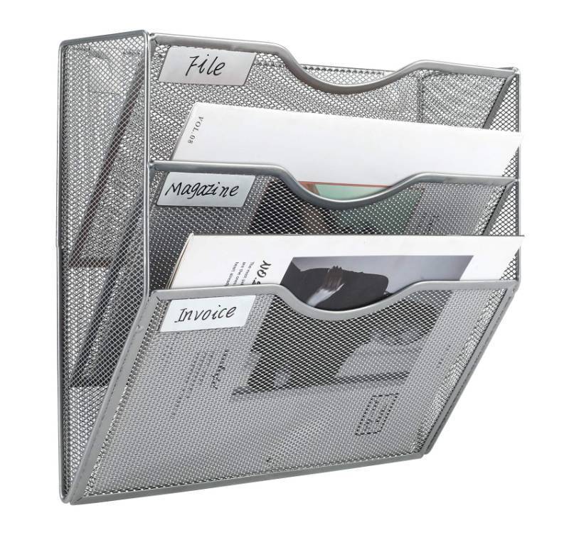 lot 1069 image: Hanging Wall File Organizer 3 Pocket Mesh Wall Mount File Holder ,Black Retail $18.73
