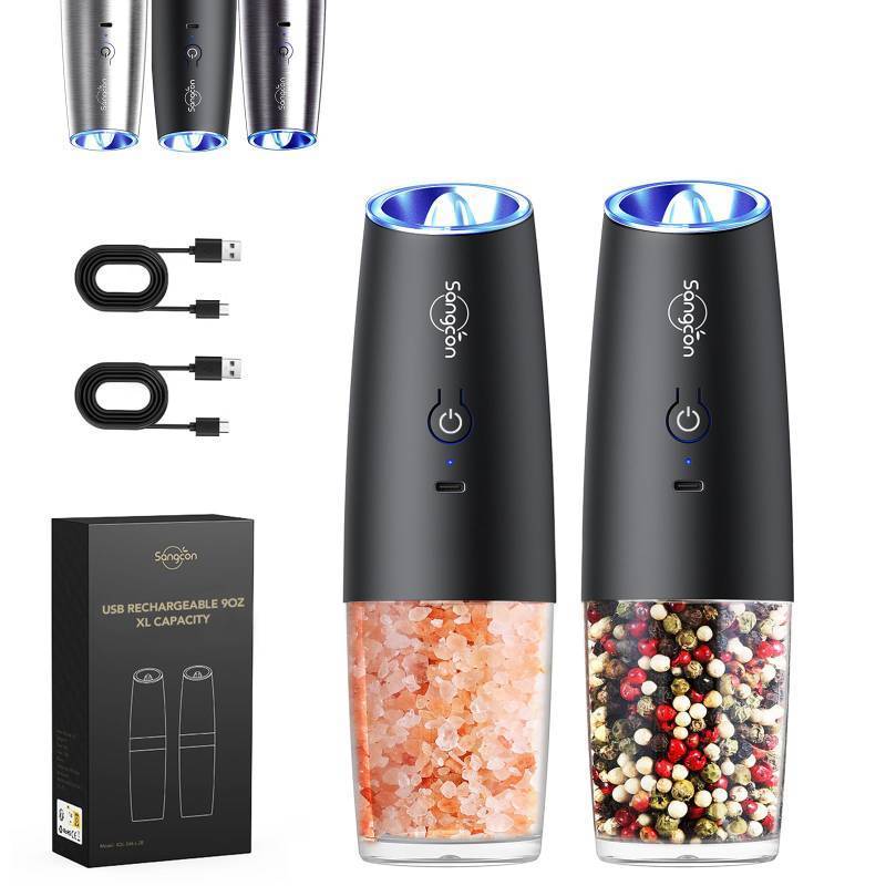 lot 1019 image: Sangcon Gravity Electric Grinder RECHARGEABLE Automatic Shaker USB-C No Battery Needed- ONLY ONE SHAKER - LED Light One Hand Operation, Adjustable Coarseness Pepper Mill Retail $28.59