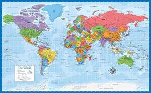 lot 1269 image: Laminated Blank World Map Outline Poster - 18 x 29 - (For Use With Wet Erase Markers Only) Retail $9.99