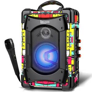 lot 1002 image: IRUYEE Portable Karaoke Machine Bluetooth Speaker with Microphone,Audio Recording for Indoors & Outdoor,PA System Bluetooth Subwoofer Heavy Bass with FM Radio,Supports TF CardUSB Playback,Colourful Retail $54.99