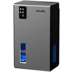 lot 1005 image: NineSky Dehumidifier for Home, 95 OZ Water Tank, (1000 sq.ft) Dehumidifiers for Bathroom Bedroom Basement with Auto Shut Off,7 Colors LED Light(Gray) Retail $89.99