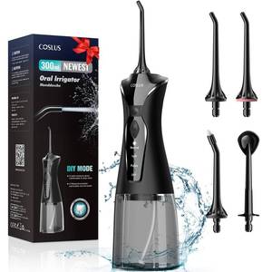 lot 1013 image: COSLUS Water Dental Flosser Pick for Teeth 4 Modes Cordless Portable 300ML Larger Tank Water Teeth Cleaner IPX7 Waterproof Flossing Cleaning Picks for Home Travel FC5360 Retail $29.99