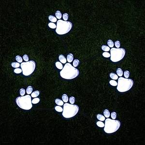 lot 1026 image: AIDDOMM 16.8ft Paw Print Solar Lights - Dog Cats Animal Solar String Lights (Set of 8) Outdoor Waterproof, Cat Puppy Animal D�cor Walkway Lighting, Gifts for Pet Lovers (Cold White) Retail $27.49