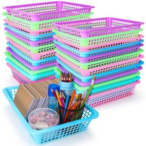 lot 1027 image: Zhehao 16 Pack Paper Organizer Basket, 13.5 x 10 x 3 Inch Plastic Mesh Bin, Colorful, Multi-Purpose, Ideal for Office, Classroom, Home, Storage, Organization Retail $37.49