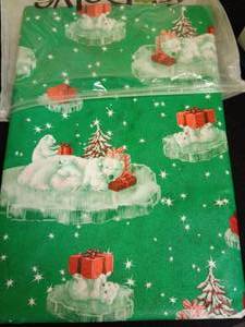 lot 1030 image: TruDelve Vinyl Christmas Tablecloth Rectangle Green Bear Vinyl Christmas Table Cloth Oblong Xmas Table Cover with Snowman for Party (54 x 108) Retail $27.99