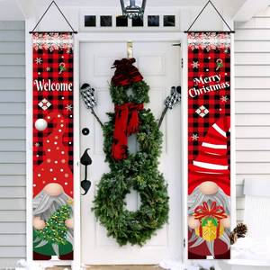 lot 1032 image: Christmas Gnome Porch Decoration Outdoor, Adorable Gnome Red Black Buffalo Plaid Front Porch Sign Hanging Banners for Xmas Home Wall Outside Yard Holiday Theme Party Supplies Retail $12.99