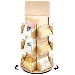 lot 1046 image: Rotating Display Stand 3 Tier Rotating Sticker Display Stand Wooden Greeting Card Display Stand Multi Pocket Photo Holders Display Stand for Retail Craft Showcase (Wood) Retail $41.46