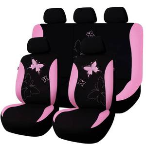 lot 1049 image: Flying Banner Butterfly car seat Covers Back Set Fashion Universal Lady Woman Female Rear Bench Split Colorized (Pink, Full Set - Lace) Retail $43.40