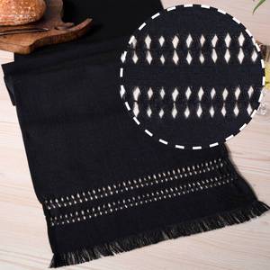 lot 1065 image: DMoksha Homes Black Table Runner 14 x 120 Inch - Handmade Hemstitch Farmhouse Table Runner - Faux Linen Table Runner - Wrinkle Resistant, Machine Washable - 100% Recycled Fabric Retail $43.74