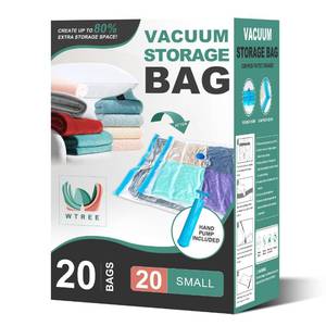 lot 1072 image: WTREE Vacuum Storage Bags, Space Saver Bags, Vacuum Sealed Bags for Comforters, Blankets, Clothes Storage, Hand Pump Included, 20-Small Retail $27.48
