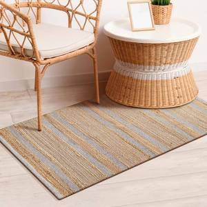 lot 1084 image: Comfy-co Area Rug 2x3 ft - Hand-Woven Jute Cotton Area Rug Boho Farmhouse Rustic - Non Slip Floor Rug for Bedroom Living Room Kitchen Dorm Entryway Hallway - Area Rug NaturalGrey Retail $26.62