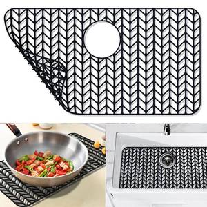 lot 1085 image: Sink Protectors for Kitchen Sink 16x12 & 18x12 & 19x13 & 24x12.5 & 26x14 & 28x14 & 29x16,Silicone kitchen sink mats protector for bottom of farmhouse sink(26x 14Rear Drain Black) Retail $30.31