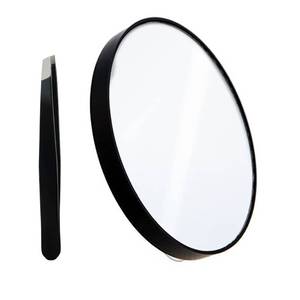 lot 1096 image: 10X Magnifying Makeup Mirror with 1 Tweezers Portable Round Mirror 2 Suction Cups Travel Set for Eyebrow Tweezing Blackhead Blemish Removal Bathroom Magnified Cosmetic Mirror (Diameter 4.3 inches) Retail $9.99