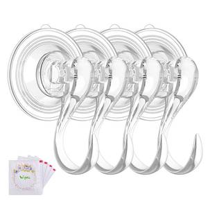 lot 1112 image: VISV Suction Cup Hooks, Small Clear Shower Suction Hooks with Wipes Heavy Duty Vacuum Suction Cups with Hooks Removable Reusable Bathroom Suction Hooks for Tile Wall Window Glass Door - 4 Pcs Retail $11.99