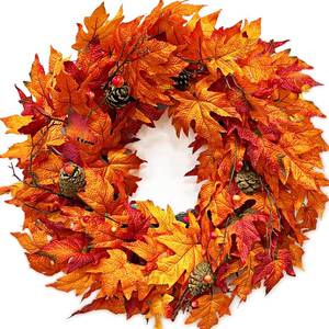 lot 1114 image: Fall Decor - 24 Fall Wreaths for Front Door, Fall Wreath with 3 Colors Maple Leafed 5 Real Pine Cones 4 Berried Branches Autumn Wreath for Thanksgiving Harvest Decor Indoor Outdoor Home Decorations Retail $42.49