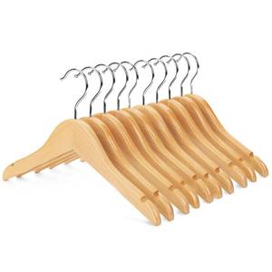 lot 1120 image: Nature Smile Kids Baby Children Toddler Wooden Shirt Coat Hangers with Notches and Anti-Rust Chrome Hook Pack of 10 (Natural) Retail $23.85