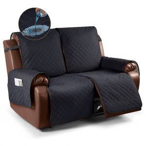 lot 1157 image: KinCam Waterproof Loveseat Recliner Cover, Non-Slip Reclining Couch Covers for 2 Seat, Recliner Sofa Cover Furniture Protector with Elastic Straps for Kids, Pets, Black Retail $59.99