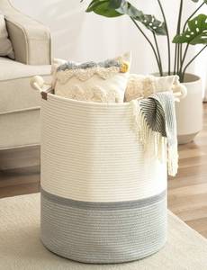 lot 1168 image: StorageWorks 72L Cotton Rope Laundry Basket with Wooden Beads Handles, Woven Basket for Storage, Dirty Clothes, Kids Toys, Towels, White & Grey Retail $33.74