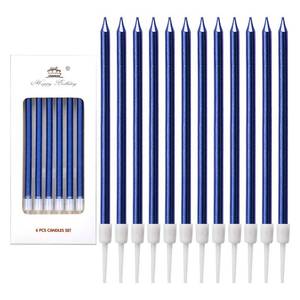 lot 1170 image: TOYMIS 12 Pieces Metallic Birthday Candles in Holders Tall Birthday Cake Candles Long Thin Cupcake Candles for Birthday Wedding Party Baby Shower Decoration (Blue) Retail $9.97