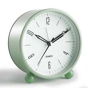 lot 1173 image: Analog Alarm Clock, 4 inch Super Silent Non Ticking Small Clock with Night Light, Battery Operated, Simple Design, Old Fashioned Style Sage Decor, for Bedroom, Bedside, Desk, Adult, Kid, Gift, Green Retail $16.24