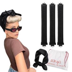 lot 1187 image: zoiruya Overnight Blowout Rods Heatless Hair Curler with Luxury Cloth Bag Silk Scarf, Heatless Curling Rod Headband to Sleep in No Heat Curling Headband with Hook for All Hair Types (Black, 3Rods) Retail $21.27