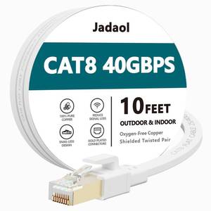 lot 1190 image: Cat8 Ethernet Cable, Outdoor&Indoor, 10 FT Heavy Duty High Speed Cat 8 LAN Network Cable, 40Gbps 2000MHz RJ45 Flat Internet Computer Patch Cord, Weatherproof SFTP UV Resistant for RouterModemGaming Retail $16.39