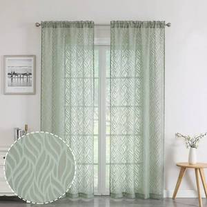 lot 1195 image: Chyhomenyc Marilyn Sage Green Sheer Curtains 72 Inch Length 2 Panels, Light Filtering Soft Airy 3D Leaf Clip Jacquard Textured Curtain Drapes for French Door Bedroom Window, 38Wx72L Inches Retail $9.99