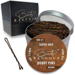 lot 1206 image: Super Grip Bobby Pins - Womens 1.9 Inch - Easy, Secure, All Hair Types - Handy Reusable Tin (Brown - 400 Ct Approx) Retail $24.75