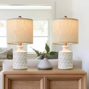 lot 1210 image: PoKat 18 Farmhouse White Ceramic Table Lamp Set of 2 for Living Room Small Beside Lamp Bedroom Nightstand Lamp End Small Table Lamps Retail $59.99
