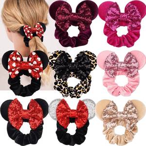 lot 1214 image: JOYOYO 8 Pack Mouse Ear Scrunchies,Sparkly Sequin Hair Bows Velvet Hair Scrunchies Hair Ties Elastic Hair Bands Ponytail Holders Minnie Hair Accessories for Girls Women Teens Kids Retail $19.99