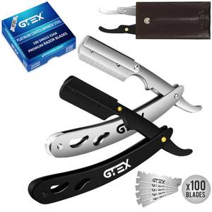 lot 1240 image: Straight Razors For Men 100 GTEX Barber Razor Blades - 2 Professional Straight Razor Single Blade Razors for Men Navajas Para Barbero Straight Edge Razor Barber Beard Razor Shavette Shaving Razor Kit Retail $12.49
