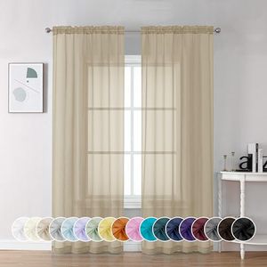 lot 1241 image: Chyhomenyc Taupe Sheer Curtains 84 Inch Length 2 Panels, Light Filtering Soft Airy Voile Rod Pocket Sheer Window Drapes for Bedroom Living Room, Each 42Wx84L Inches Retail $19.77