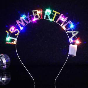 lot 1252 image: Zoestar Light Up Happy Birthday Headband Glowing Led Birthday Party Hair Bands Sparkly Hair Accessories Women (Colorful, One Size) Retail $16.23