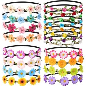 lot 1297 image: Threan 24 Pcs Assorted Flower Crown for Women Girls Multicolor Flower Headbands Boho Daisy Rose Galsang Floral Headband Flower Headpiece Headdress Flower Head Bands Hair Wreath Accessories Tiara Retail $28.73