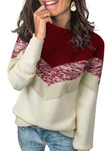 lot 1300 image: Dokotoo Womens Pullover Sweaters V Stripe Pattern Long Sleeve Color Block Crewneck Fall Sweaters for Women 2024 Winter Casual Chunky Jumper Tops Red Large Retail $31.86
