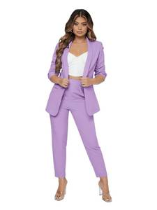 lot 1305 image: SweatyRocks Womens 2 Piece Solid Ruched Sleeve Blazer and Pants Business Office Suit Set Lilac Purple S Retail $69.99