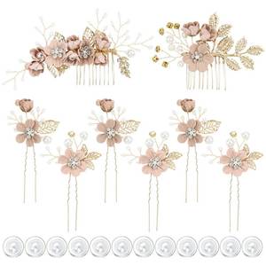 lot 1314 image: inSowni 9 Pack White Dusty Pink Blue Flower Bridal Wedding Hair Side CombsFlower Hair PinsTwist Spiral Pearl Hair Pins Floral Hair Pieces Headpieces Accessories for Brides Bridesmaids Women Girls Retail $16.23