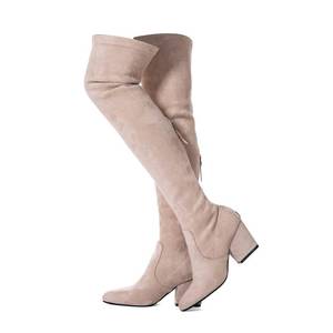 lot 1320 image: Women Over the Knee Boots Cream Size 10 Winter Suede Block Thigh High Stretch Chunky OTK Long Comfort Zipper Above knee Designer Ladies Pointed Toe Retail $39.89