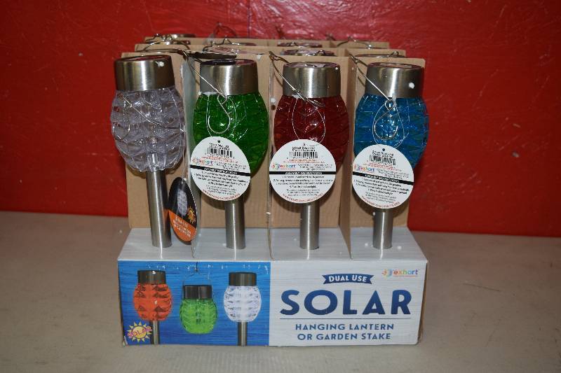 lot 74 image: 16 Exhart Solar Hanging Lantern or Garden Stakes