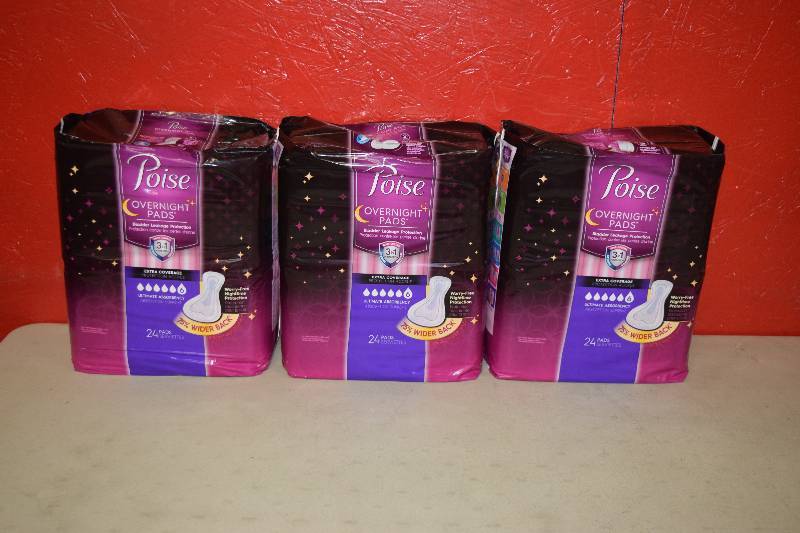 lot 186 image: 3 Packages of 24 Poise Overnight Pads