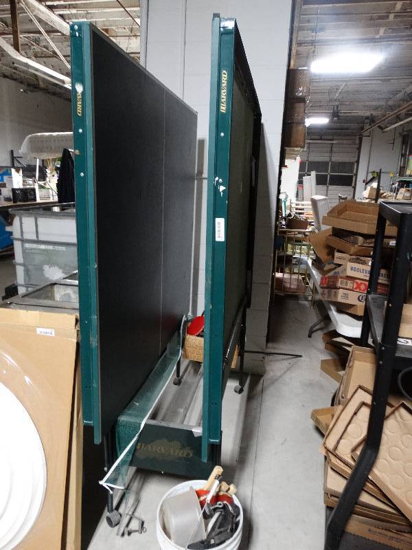 lot 245 image: Harvard folding table tennis on wheels w accessories