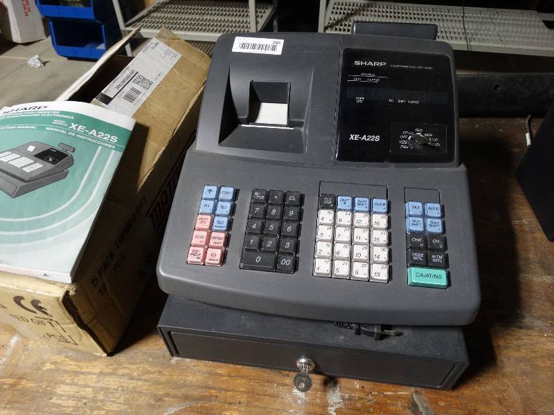 lot 285 image: Sharp XE-A225 cash register system w keys & book