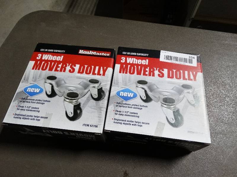 lot 334 image: 2 movers dollys- 3 wheel in boxes
