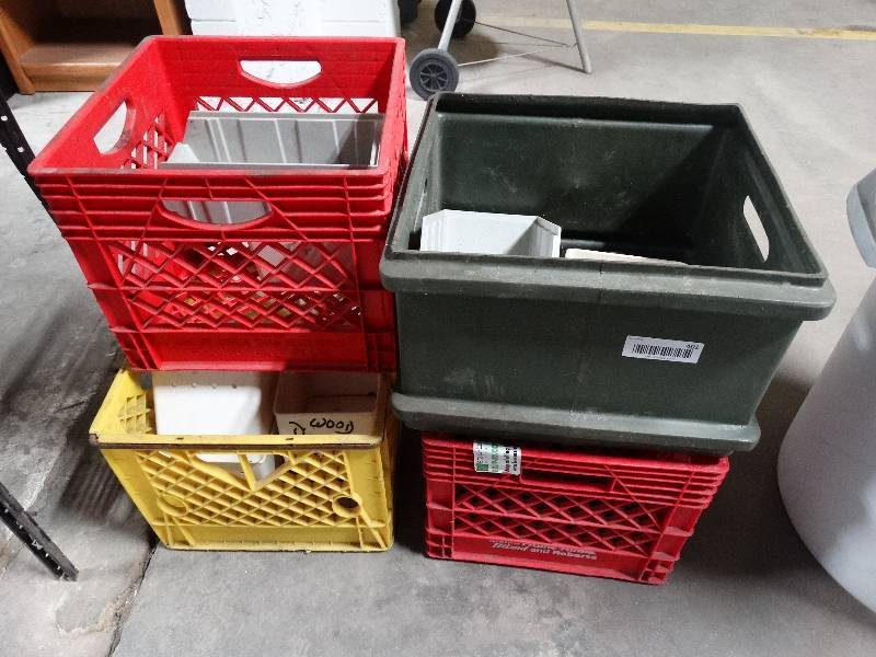 lot 401 image: 4 milk crates & parts bins