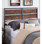 Brown Queen Size Metal and Wood Plank Panel Headboard