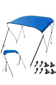 lot 32349 image: 4Bow Boat Bimini Tops, 900D Polyester Canopy with 1 Aluminum Alloy Frame, Boat Canopy Waterproof and Sun Shade, Includes Storage Boot, 2 Support Poles, 4 Straps