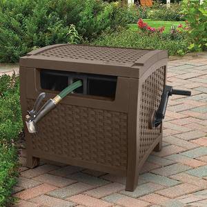 lot 32358 image: Suncast 175 Foot Slide Trak Outdoor Garden Water Hose Hideaway Mocha Brown