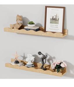 lot 32367 image: Floating Shelves for Wall D�cor 24 Inch Long Set of 2 Nursery Book Shelves Bathroom Shelves Over Toilet Shelf for Books, Plants, Toys, Photo Frames, Picture Ledge-Natural